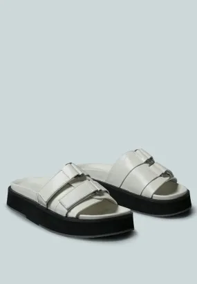 ANISTON Buckled Flatform White Slip-On Sandal