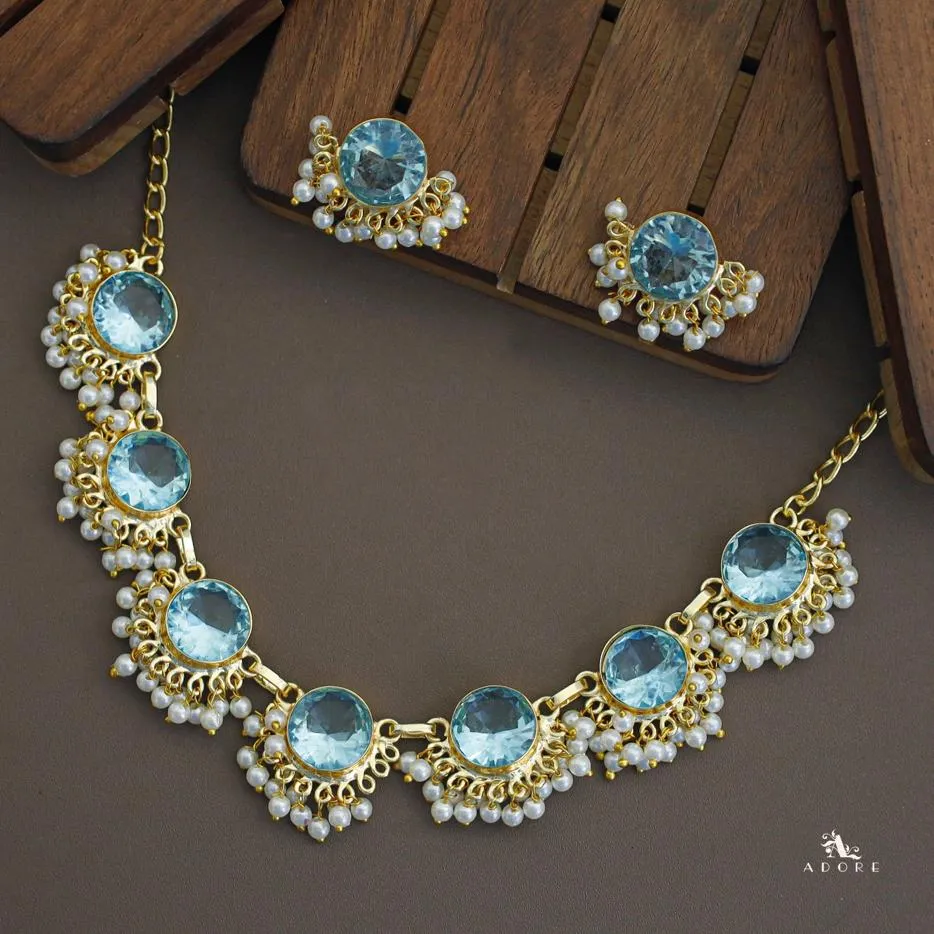 Athenea Glossy Round Half Pearl Short Neckpiece with Earring