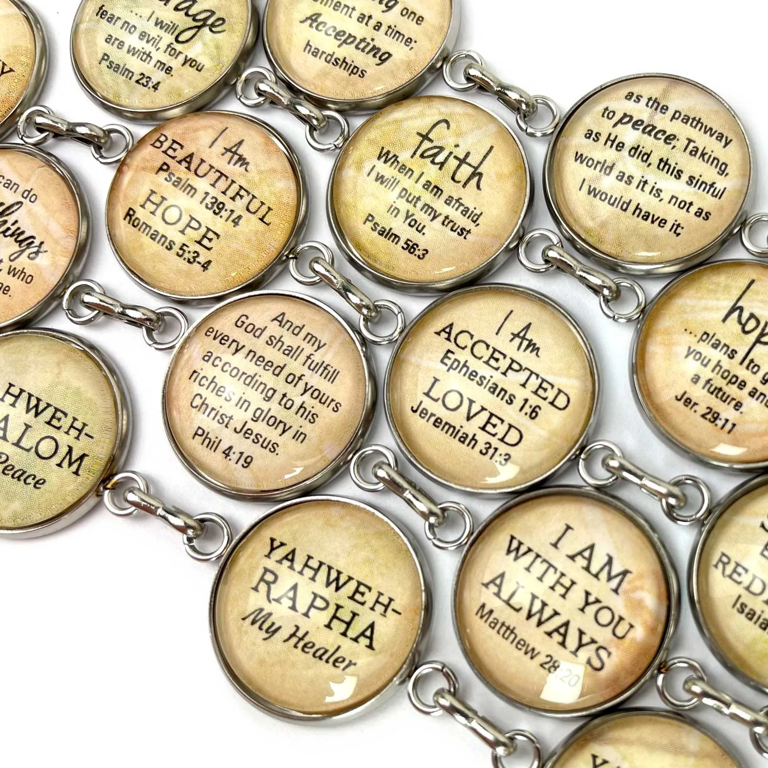 Christian Conversation Hearts Valentine's Scripture Bracelet – Glass Charm Stainless Steel Bible Verse Bracelet