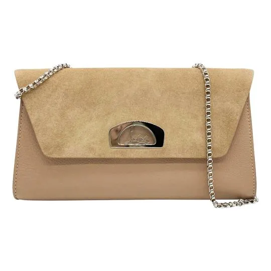 Christian Louboutin Clutch Vero Dodat Velour Suede Beige Leather Cross Body Bag