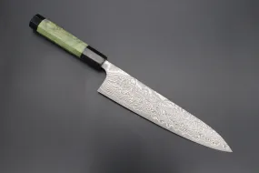 Fu-Rin-Ka-Zan YUTAKA 豊佳 Series R-2 Damascus Edition FRYP-37 Wa Gyuto 210mm (8.2 inch, Forrest Green Color Stabilized Maple Burl Wood Handle)