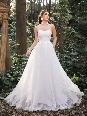 Gorgeous Applique Detail Backless Lace Up Slip Wedding Dress