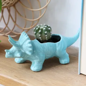 Teal Triceratops Dinosaur Planter By Lisa Angel